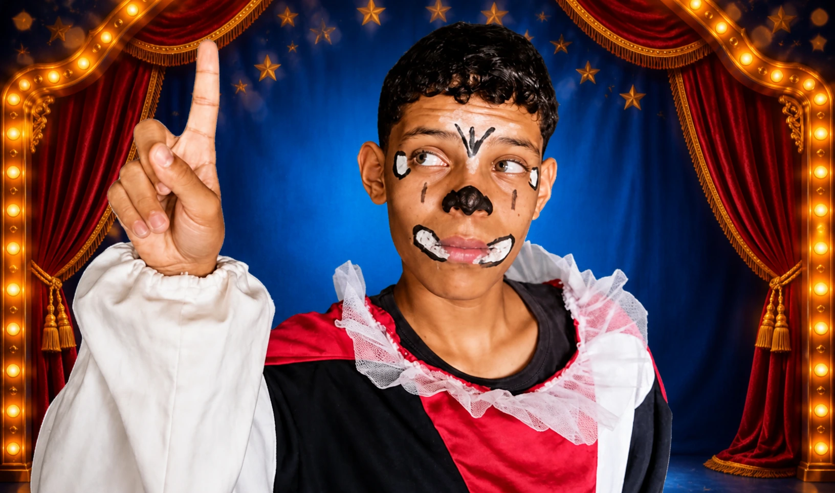 Palhaço Batatinha apontando para o futuro
